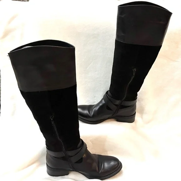 ALDO TALL BLACK SUEDE KNEE HIGH EQUESTRIAN RIDING BOOTS BUCKLE SZ 6.5 - Picture 2 of 14